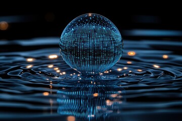 Poster - Water Droplet Icon with Binary Code for Artificial Intelligence in Hydrology and Environmental Management