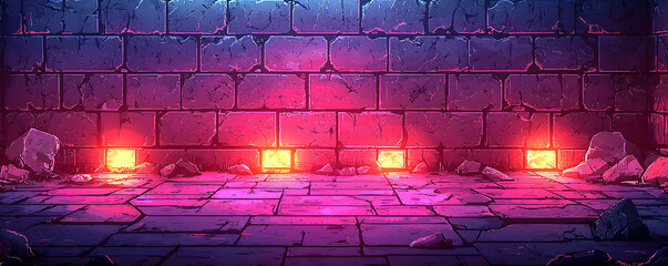 Wall Mural - A brick wall with a neon light on it