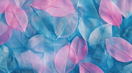 Poster - A vibrant arrangement of translucent pink and blue leaves layered artistically.