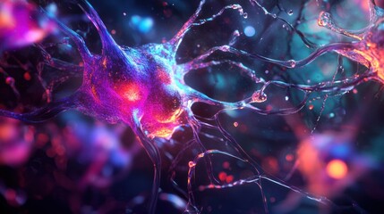 Aufkleber - A vibrant depiction of neurons, showcasing their intricate connections and activity.