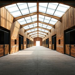 Wall Mural - Barn stable aisle alley way stalls wood concrete design wood design concrete architecture wall floor modern