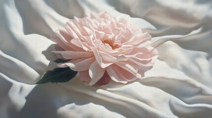 Poster - Soft Pink Flower on Elegant White Fabric Background with Texture