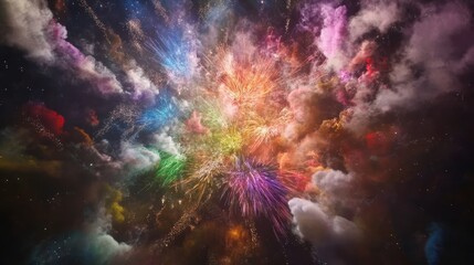 Poster - A vibrant explosion of colors resembling fireworks in a cosmic setting.