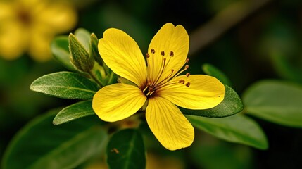 Poster - A vibrant yellow flower with delicate petals and green leaves, showcasing nature's beauty.