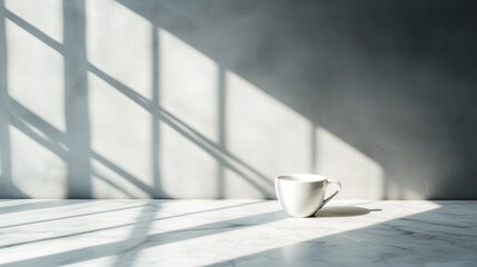 Poster - coffee cup on marble surface with soft shadow patterns