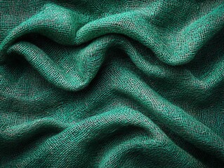 Poster - A close-up of textured green fabric with soft, flowing waves.
