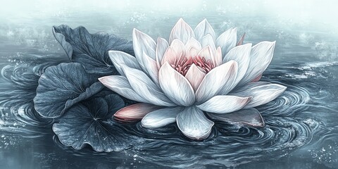 Aufkleber - A serene water lily floats gracefully on a tranquil water surface.