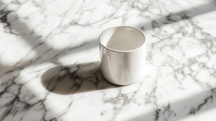 Poster - Minimalist White Cup on Elegant Marble Surface Ideal for Lifestyle