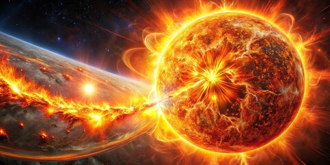 Wall Mural - cosmic collision a fiery celestial dance of celestial bodies colliding and erupting in a cataclysmic
