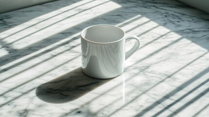Poster - minimalistic white mug on marble surface with soft shadows