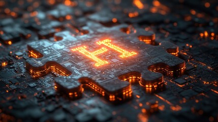 Poster - Futuristic Digital Puzzle Piece Concept for API Integration and Connectivity in Technology