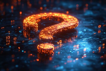 Leinwandbilder - 3D Question Mark with Digital Binary Code in AI Information Retrieval and Natural Language Processing