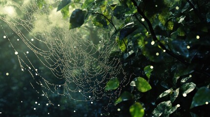 Sticker - A Dew-Kissed Spider Web in the Morning Sun