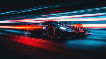Aufkleber - A dynamic racing car in motion, surrounded by vibrant light trails.