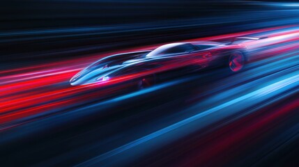 Aufkleber - A sleek, futuristic car speeding through a vibrant, neon-lit environment.
