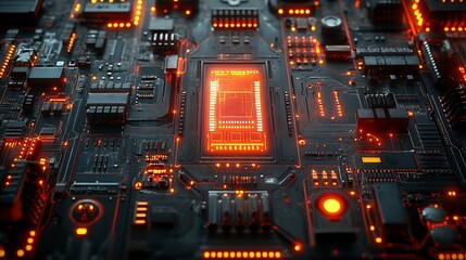 Poster - Close-up of circuit board with glowing CPU.