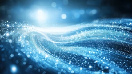 Poster - A shimmering blue wave of light and particles, evoking a sense of motion and tranquility.