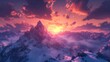 © Sampao - Majestic Mountain Sunrise Over Snow-Covered Landscape in Pink Sky