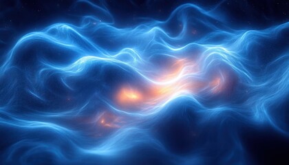 Poster - Dynamic Abstract Blue Light Trails Geometric Design Deep Luminescence Modern Technology Background