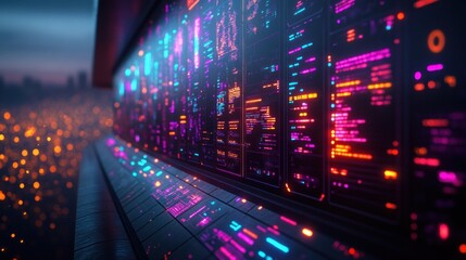 Poster - Real-time Network Monitoring Dashboard with Data Analytics Graphs and System Health Indicators on Computer Screens