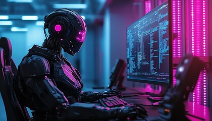 Poster - A cyberpunk robot dressed in a suit