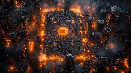Poster - Futuristic city built on a circuit board.