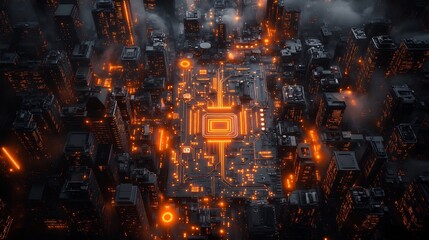 Poster - Futuristic cityscape resembling a circuit board.