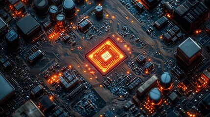Poster - Glowing CPU on a circuit board.