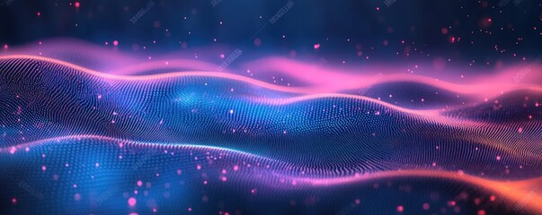 Poster - Abstract Digital Background for Technology and AI Processes with Blue and Pink Waves