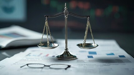 Leinwandbilder - An illustration showing a balanced scale with financial documents on one side and risk evaluation tools on the other, highlighting the importance of balance in risk asses