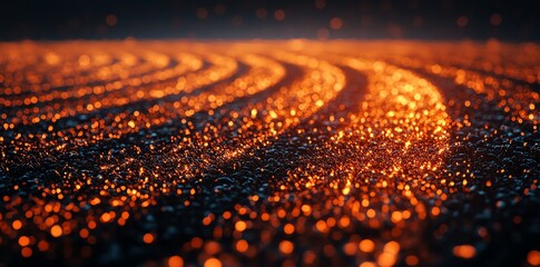 Aufkleber - A close-up view of glowing particles resembling molten lava or shimmering sand.