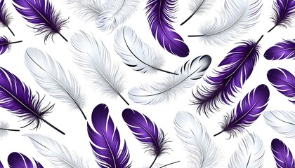 Wall Mural - purple feathers seamless pattern background on white background 