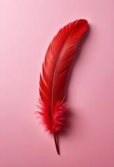 Wall Mural - red feather on pink background