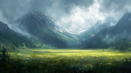 Canvas Print - Majestic Mountain Meadow: A Serene Landscape Panorama