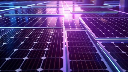 Poster - Glowing lines highlight futuristic solar panels, generating clean energy in a technological landscape, symbolizing innovation in renewable energy and sustainable solutions