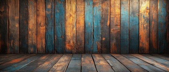 Aufkleber - Rustic Wooden Wall Texture Background Close-Up Warm Sunset Glow Vintage Timber Grain