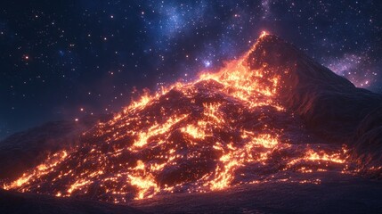 Wall Mural - Burning Mountain Under a Starry Night