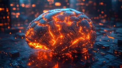 Aufkleber - Futuristic Brain Sculpture Cyberpunk Concept Artificial Intelligence Machine Learning Technology