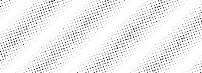 Poster - Black rippled halftone background. Grunge dotted striped noise texture. Vanishing sand grain gradation wallpaper. Dot lined gradient pattern. Gritty pixelated comic overlay backdrop. Vector 