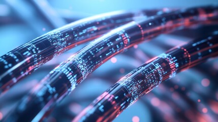 Fototapete - Futuristic data streams flow through glowing cables.