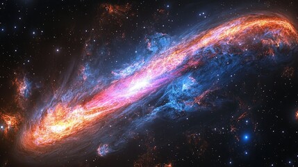 Poster - A sprawling view of a colorful stellar formation in a dark, expansive space, showcasing vibrant hues of blue, pink, and orange swirling together gracefully.