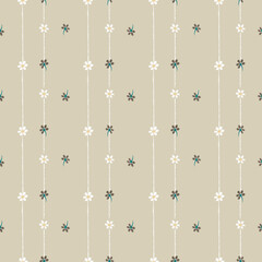 Wall Mural - Vector pattern of fabric, wallpaper, wrapping paper, mats and bed sheets. Continuous in various sizes and repeatable. Cute style. Vertical stripes are wavy lines. Decorated with cute flowers.