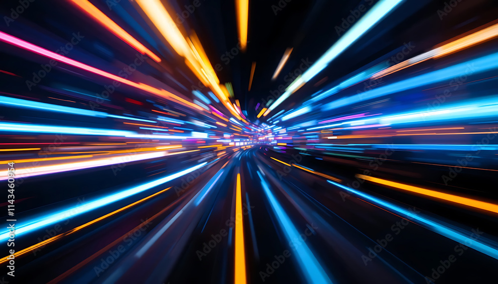 Abstract motion blur effect with vibrant streaks of neon light on a ...