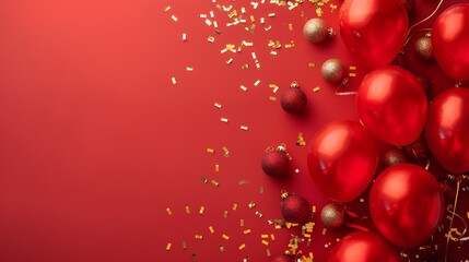 Festive Red Balloons and Confetti Celebration Scene