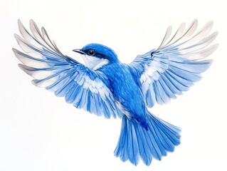 Poster - A vibrant blue bird in flight, showcasing detailed feathers and graceful wings.
