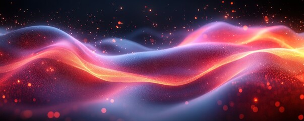 Poster - Vibrant Neon Wave Background with Glowing Abstract Sound Waves in Dark Futuristic Style