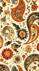 Poster - A vibrant paisley pattern featuring floral motifs in warm colors on a light background.