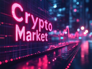 Aufkleber - Sleek Metallic Crypto Market Over Blockchain-Inspired Background Reflects Modern Digital Finance Trends