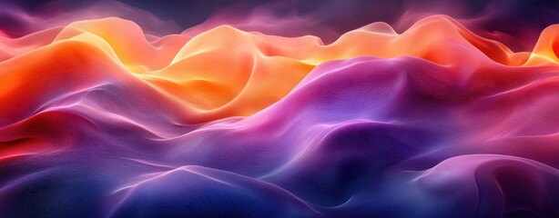 Poster - Vibrant Abstract Sculpture with Smooth Gradients of Purple and Orange Light in Minimalistic Style