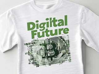 Poster - Futuristic Cryptocurrency T-Shirt Mockup with Bitcoin Logo and Green Digital Text
